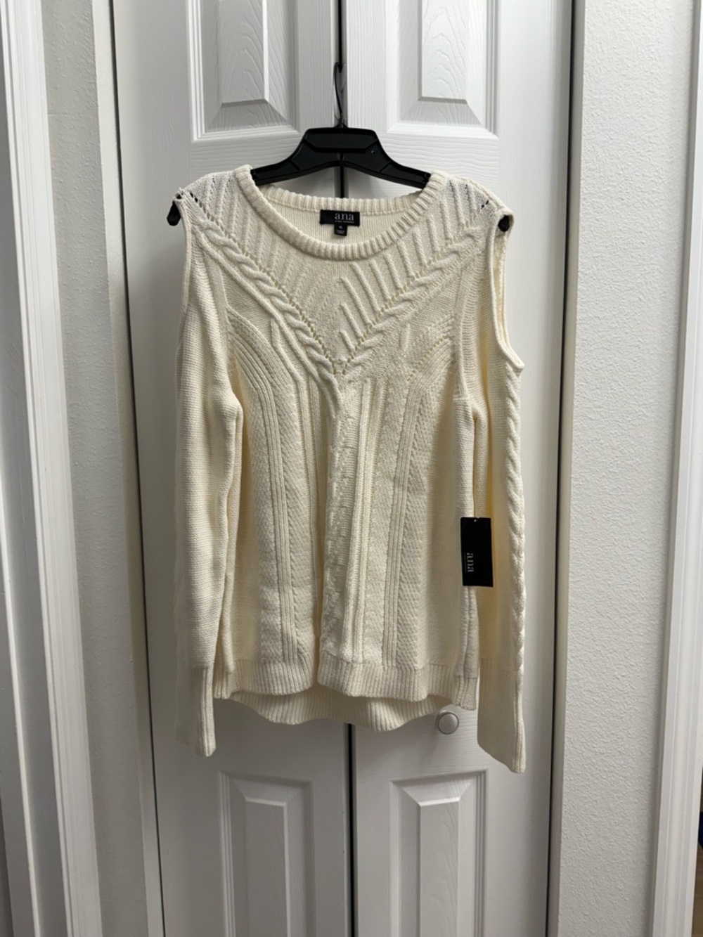 a.n.a Cream Cold-Shoulder Cable Knit Sweater